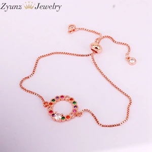 Rose Gold Bracelet 10 шт. ZYZ327-1107 красочный инкрустированный цирконами круглый соединитель браслет, покрытие металлом Круглый Шарм бисера Регулируемая цепочка-браслет - Окраска металла: Rose Gold Bracelet