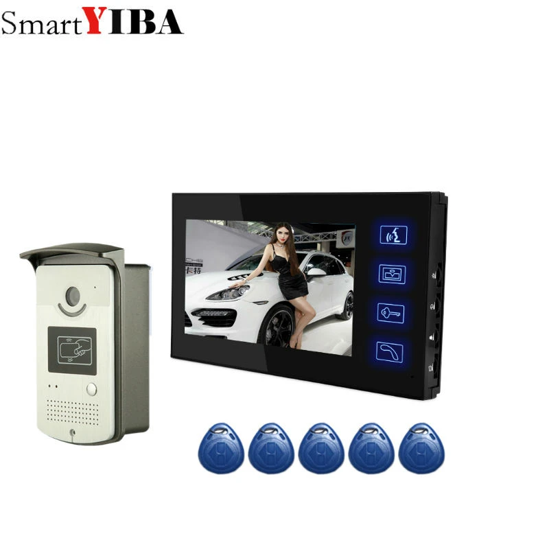 SmartYIBA видео дверной звонок IntercomTouch экран видео телефон RFID считыватель разблокировать 2 видео монитор камера NC Электрический удар дверной замок - Цвет: 806MEID11