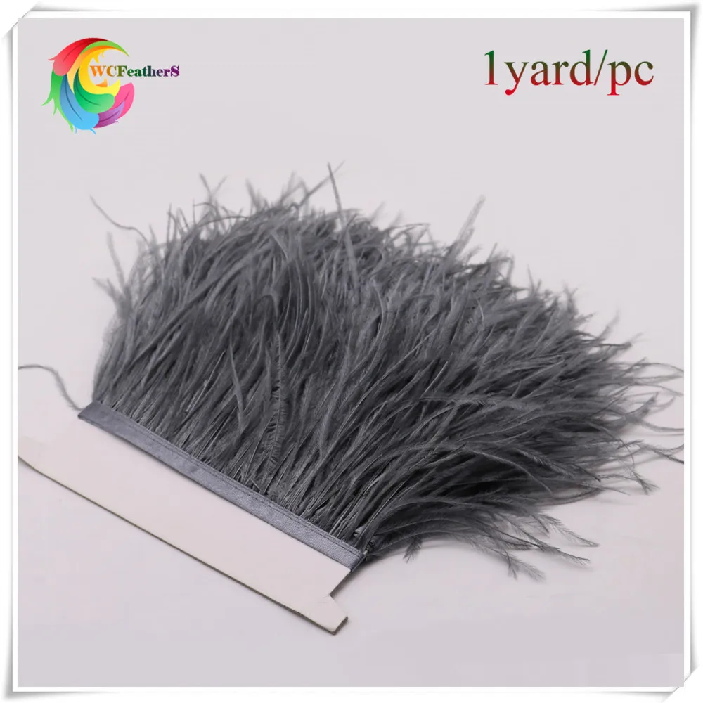 

1Meters/Lot Height 4-6" Natural Ostrich Feather fringe Ostrich feather Trimming on Satin Header 8Colours Available freeshipping