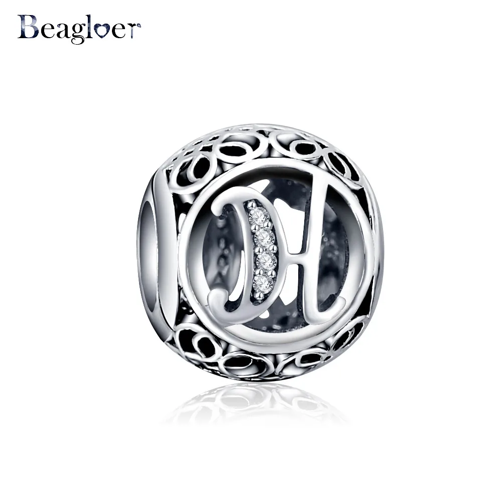 Beagloer Аутентичные 925 пробы серебряные бусины "Алфавит" очарование подходят браслет ювелирные изделия, делая PSMB0650