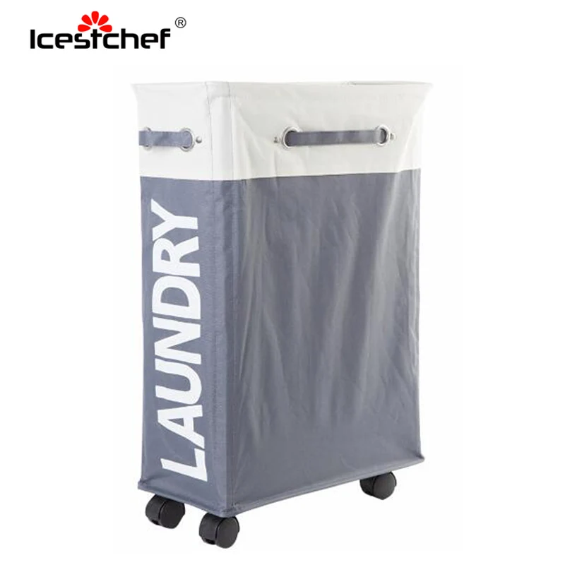 ICESTCHEF Foldable Laundry Hamper With Wheels Dirty Clothes Basket Storage Box Oxford Cloth Storage Organizer With Wheel - Цвет: White Dark gray