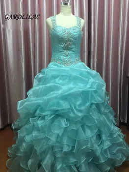 

New Cheap Mint Green Quinceanera Dresses Masquerade Ball Gowns Ruffles Sweet 16 Dress Long Prom Dresses