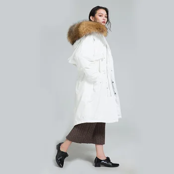 

2017 new arrival winter thicker long down jacket big raccoon fur collar 90% white duck down women's fashion down jacket 5601