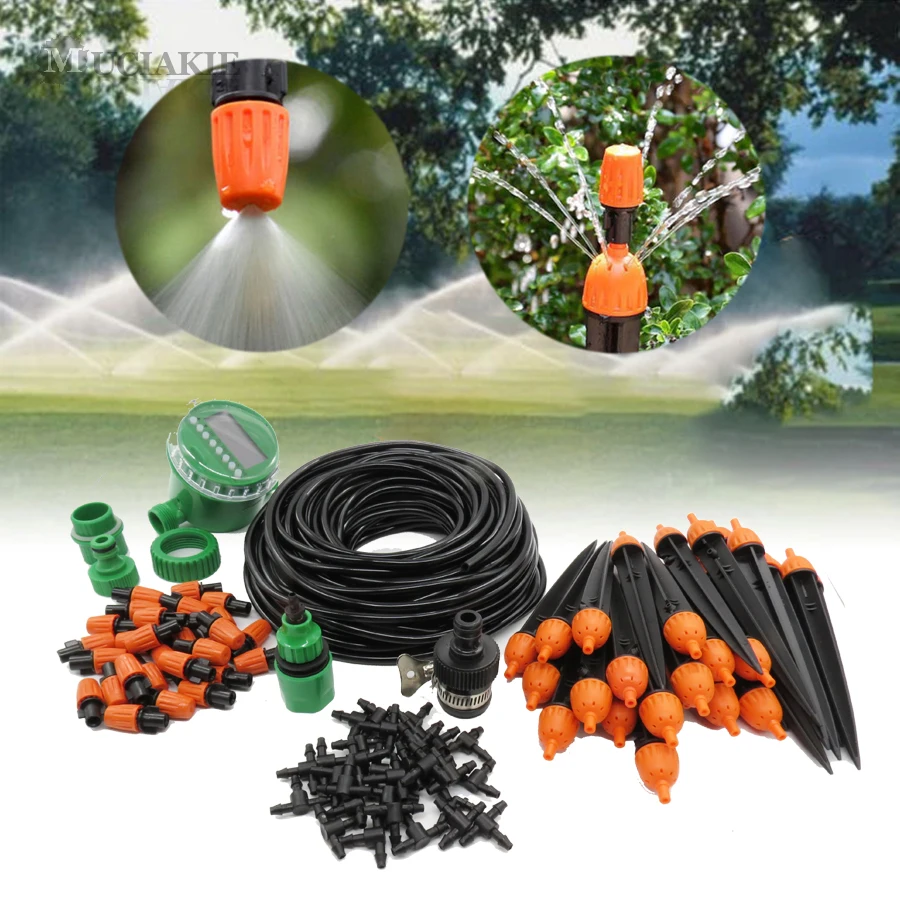 

MUCIAKIE 25M Home Garden Automatic Micro Pin Misting Sprinkler Irrigation Kits Sprayer 32FT 1/4'' Hose Adjustable Greenhouse