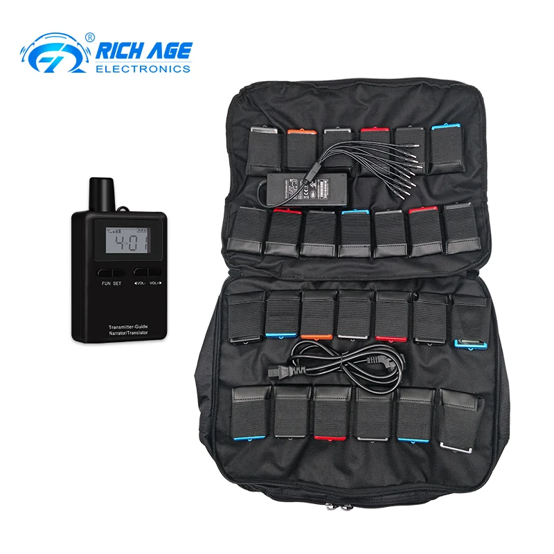 

RichiTek Tour Guide System Audio For Travel Agency Mic 2 Transmitters+50 Receivers For Hajj and Umrah With Headset Microphone