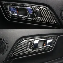 In Fibra di carbonio maniglia Interna della porta Telaio Trim Per Mustang 2015 2016 2017 2018 Adesivi Per Auto Car Styling