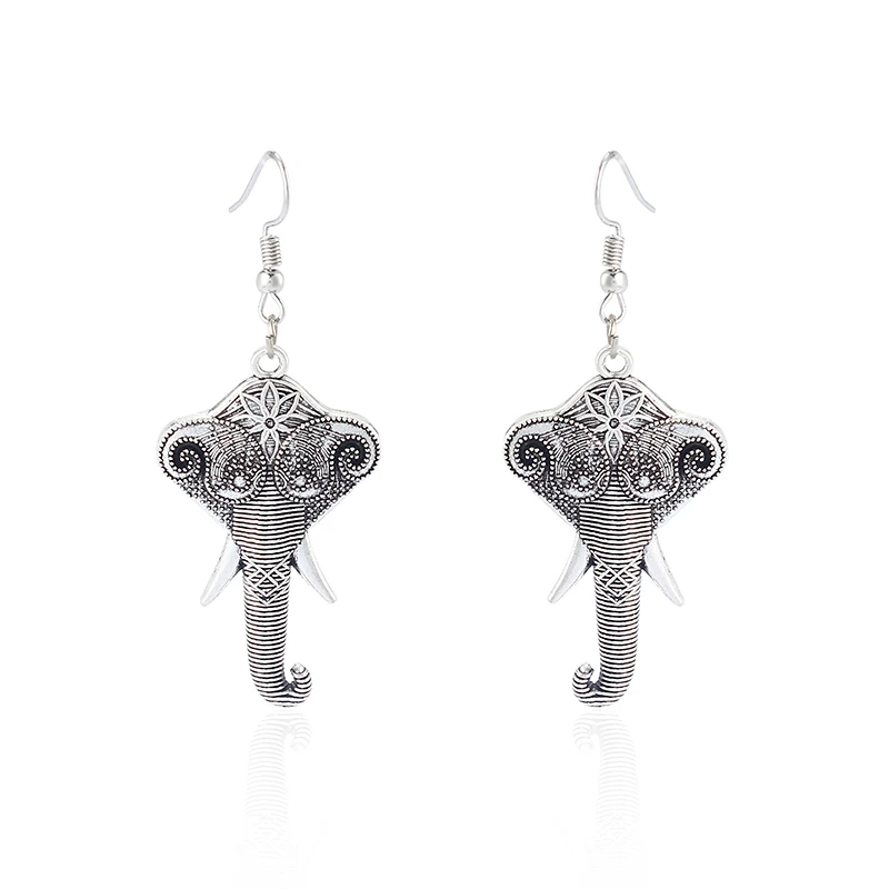 

1 Pair Antique Silver Elephant Head Charms Pendants Earring Animal Jewellery For Women