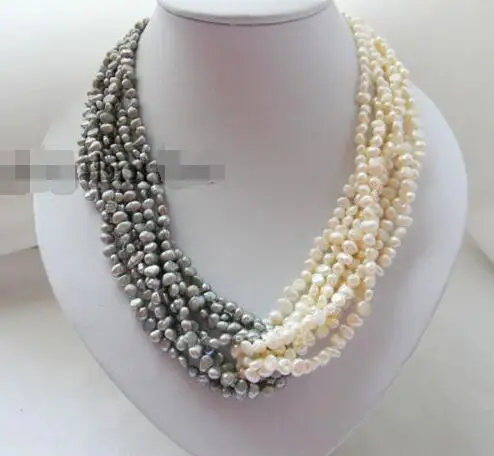 

Free shipping hot sale Women Bridal Wedding Jewelry >>8Strands 19'' 5mm White Gray Baroque Freshwater Pearl Necklace