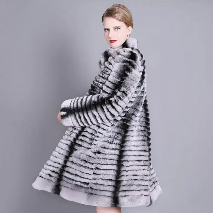 Plus Size XS-7XL Women Natural Real Fur Coat Stand collar Full Pelt Genuine Rex Rabbit Fur Long Jacket Winter Clothes Women