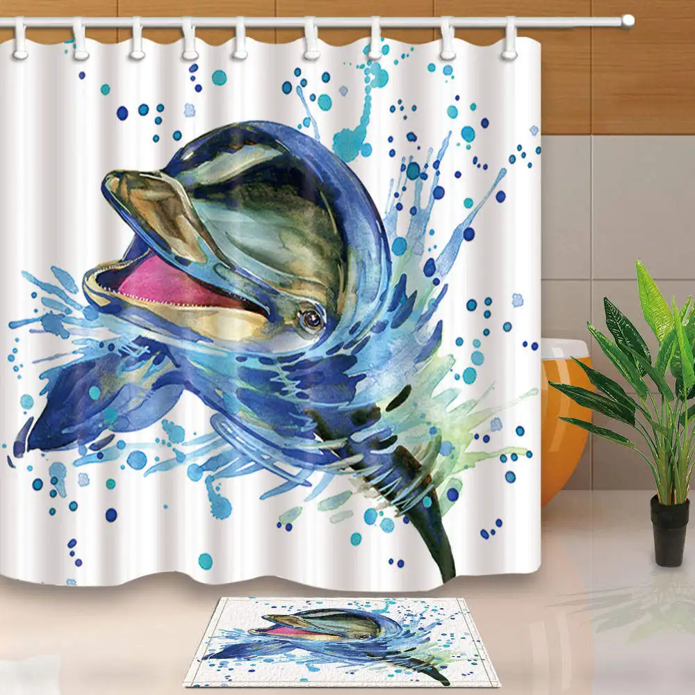 

Dolphins Paintings Shower Curtain Waterproof Home Bathroom Curtains Polyester Fabric Bath Curtains For The Bathroom Beauty View