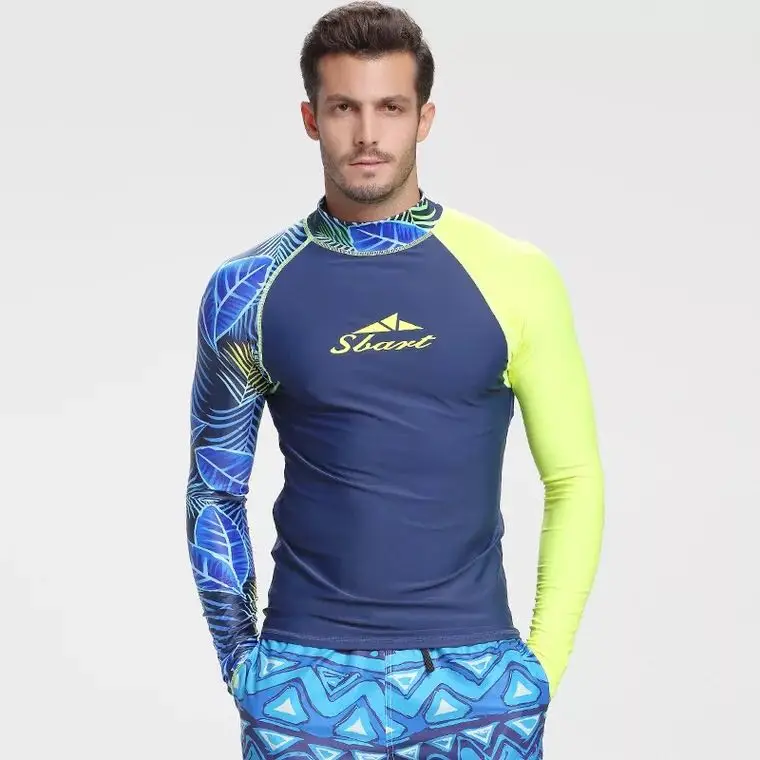 Camisa dos Homens T-shirt dos Homens de Manga Roupa de Banho Topos de Natação Erupção Guarda Comprida Wakeboard Floatsuit uv Rashguard