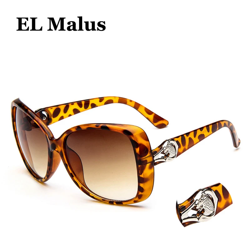 

[EL Malus]Fashion Retro Big Oval Frame Leopard Sunglasses For Women UV400 Brand Designer Vintage Mirror Sun Glasses Female