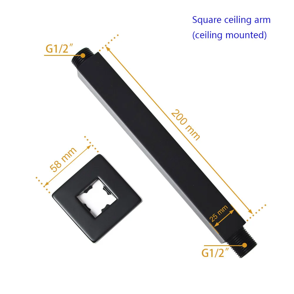 square ceiling arm size