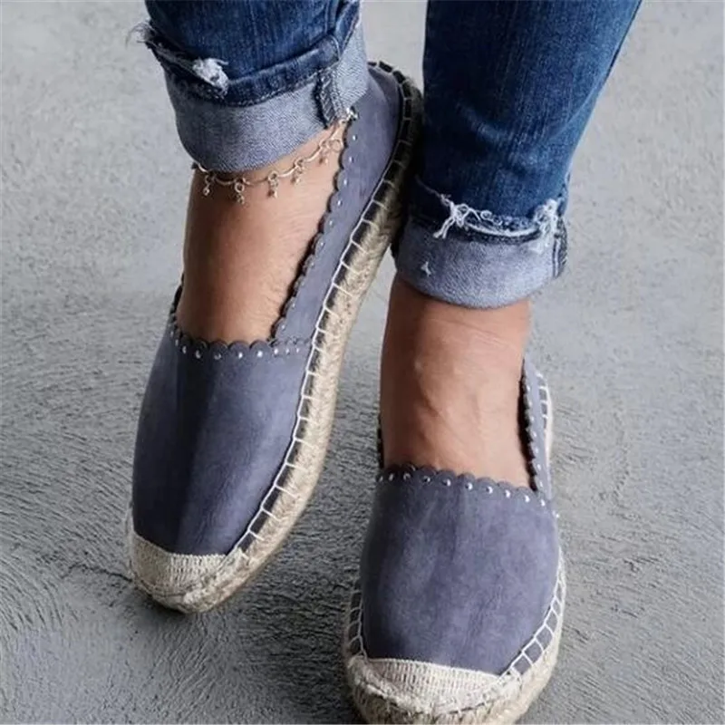 

2019 Women Shallow Mouth Espadrilles Flats Solid Moccasins Female Flat Bottom Linen Cloth Non-slip Fisherman Shoes Breathable