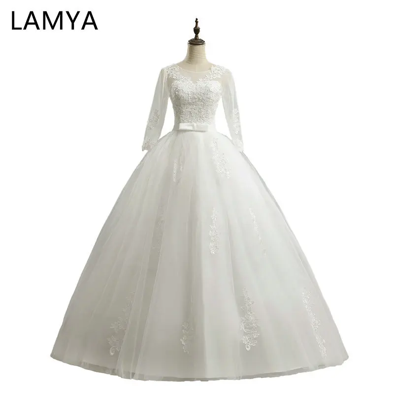 

Sweetheart Bride Gown Bow Knot Three Quarter Sleeve Wedding Dress 2019 Elegant Vestido De Noiva wedding dress with long sleeves