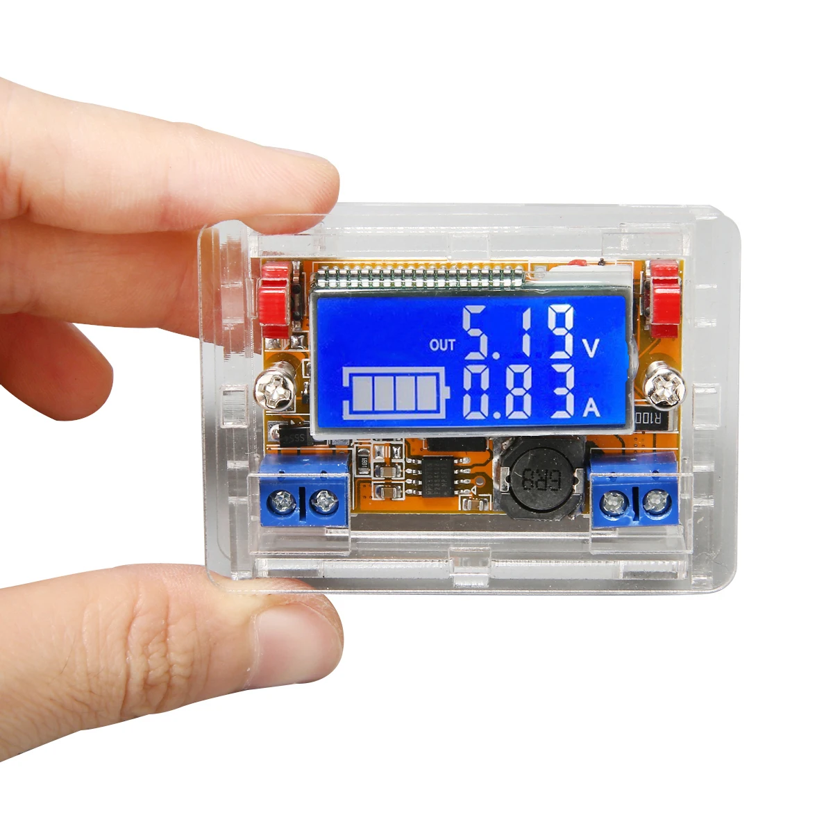 

LCD Display Down Power Supply Buck Converter DC-DC 5-23V To 0-16.5V 3A Max Adjustable Voltage Regulator + Acrylic Enclosure Kit