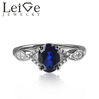 

925 Silver Lab Sapphire Ring Oval Cut Prong Setting Blue Gemstone Engagement Rings for Women September Birthstone