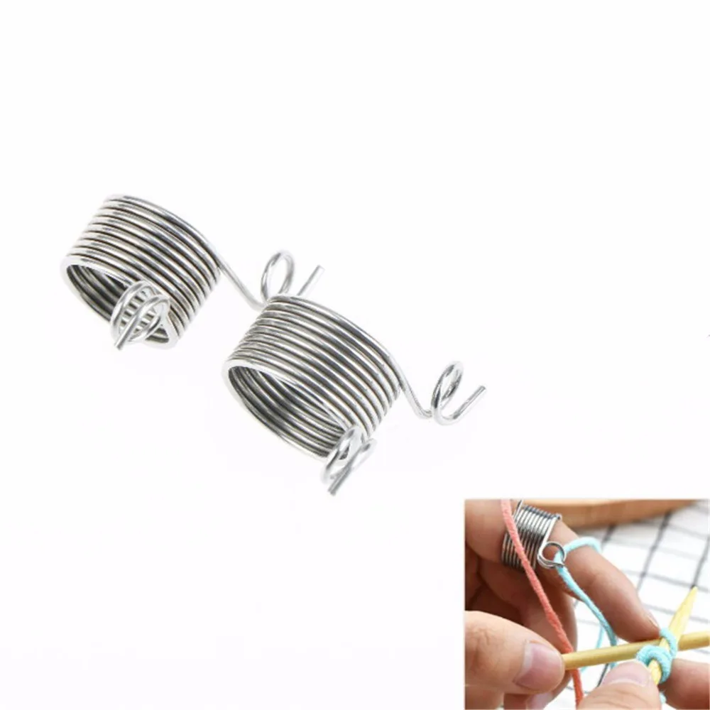 

2 Size Ring Knitting Tool Yarn Spring Guides Metal Braided Knuckle Jacquard Assistant knitting Needle Thimble Sewing Accessories