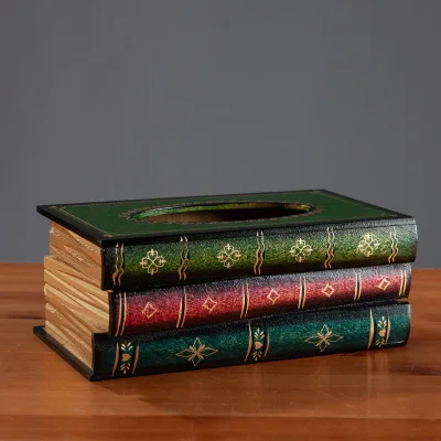 green Античная коробка в виде книги крышка деревянная Держатель салфеток для лица Новинка бумага диспенсер книги по искусству декоративные для домашний Декор Гостиная - Цвет: green