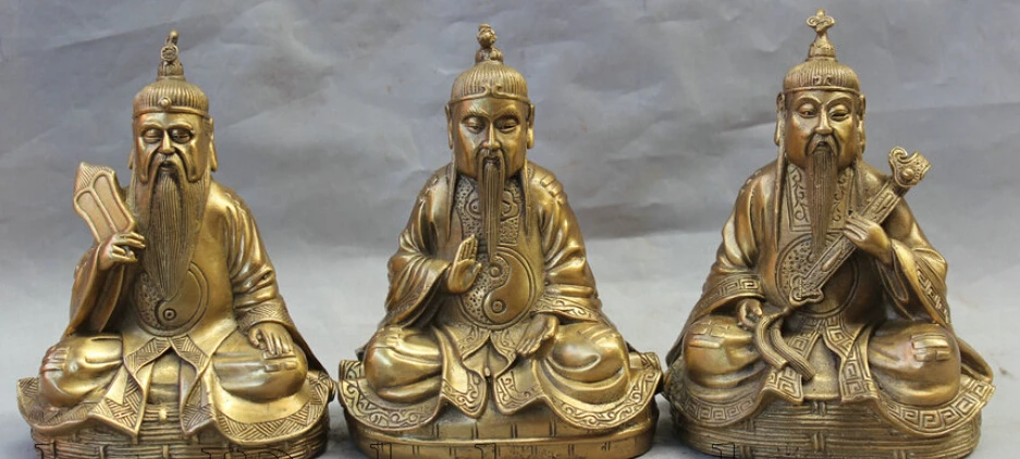 

China Chinese Brass Eight Diagrams the very high lord Taoist Immortal Statue Set R0710