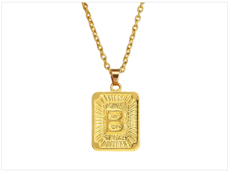 SRCOI Gold Stainless Steel Letter Pendant Necklace Custom Initial Alphabet Choker Necklaces For Women Square Necklaces Bijoux