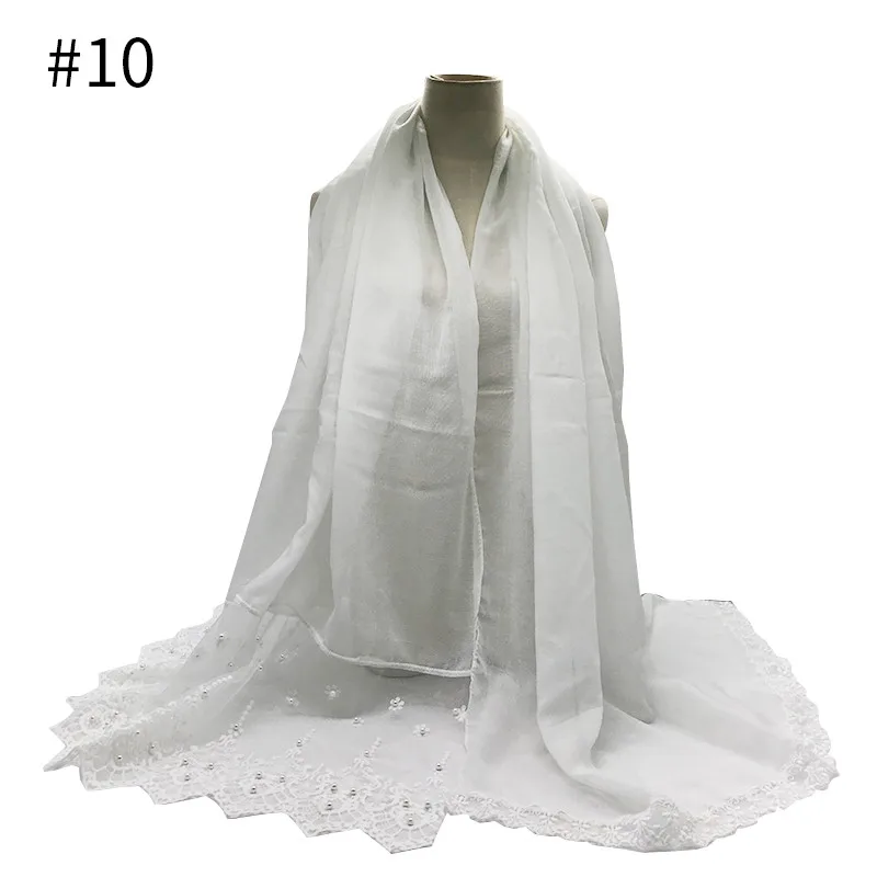 Women scarves Solid Color with lace with the pearl fashion viscose Muslim hijab elegant lady soft fast shipping 10pcs/lot - Цвет: Number 10 color