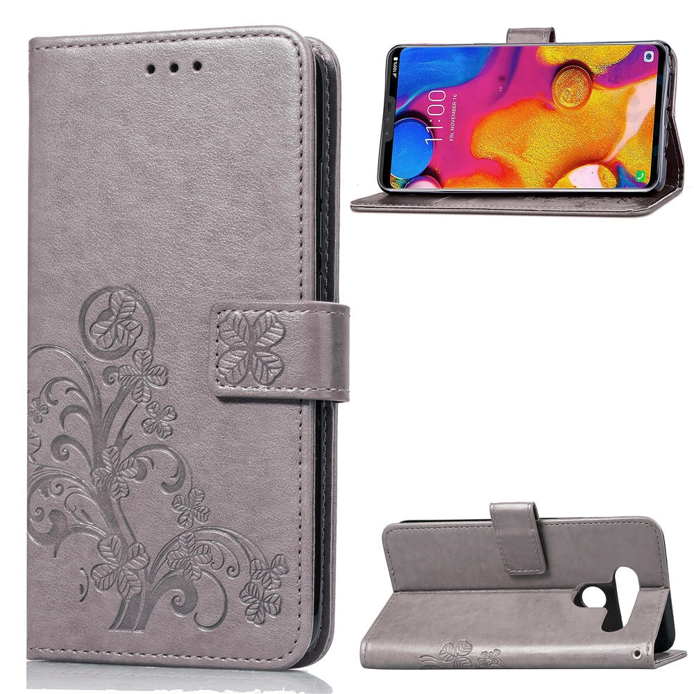 

V-40 Sculpture Emboss Leather Case for LG V40 Cover Flip Stand Card Slot Wallet Cases Black Covers V 40 for LG40