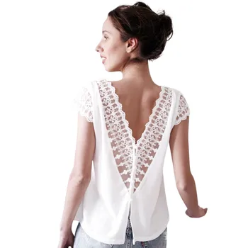 

Summer Style Women Casual 2017 New Sexy V Neck Lace Crochet Vest Top Short Sleeve Tops tee shirt femme #YL5