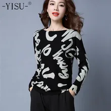YISU модный свитер, женский модный теплый свитер с принтом, новинка, тянущийся вязаный свитер с длинным рукавом, осенне-зимний пуловер