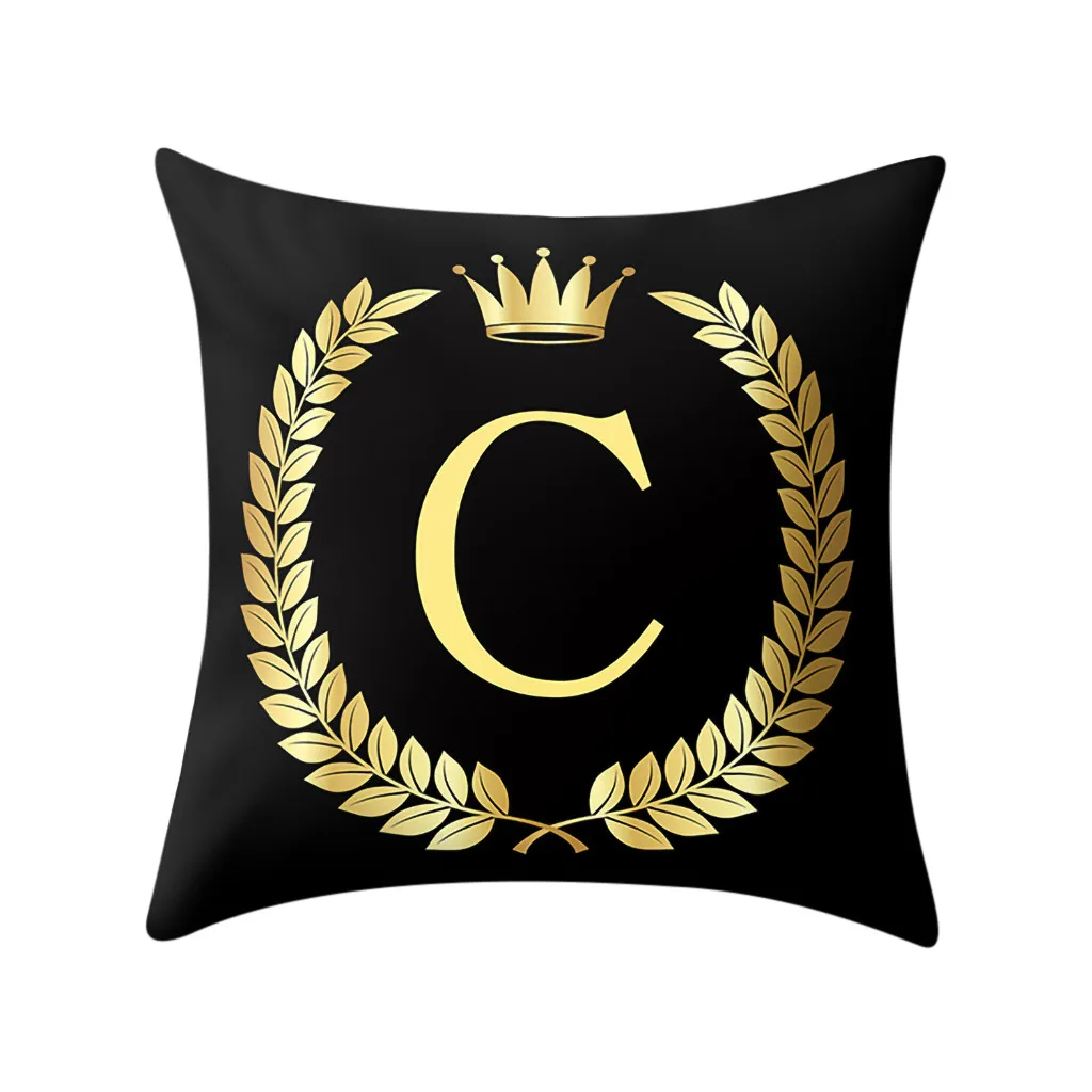 

Gajjar Pillowcase Black and Gold Letter Cushion Cover Polyester Pillow Case Home Decorative Pillows Cover For Sofa Car 4.JAN.22
