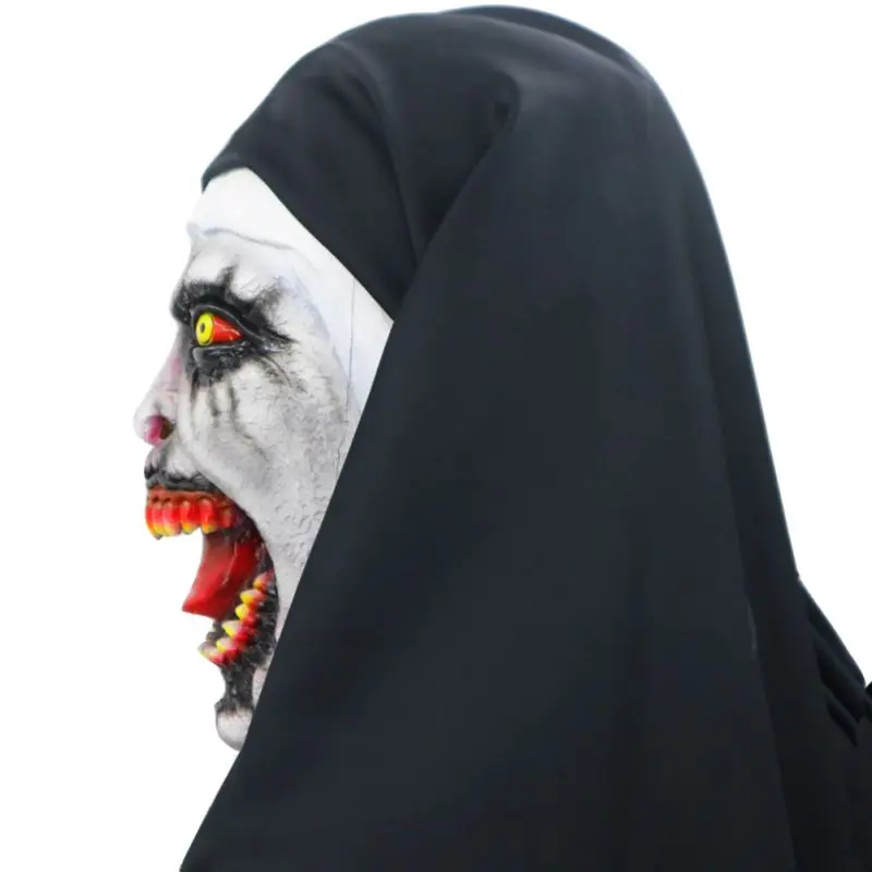 Хэллоуин ужас латексная монашка маска полное лицо покрыта платок для взрослых и детей косплей реквизит для розыгрышей