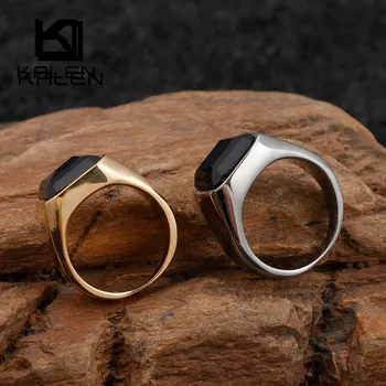 

KALEN Bohemia Rings For Women Men Gold & Color Stainless Steel Unisex Anillos Mujer Black Color Square Crystal Rings Jewelry