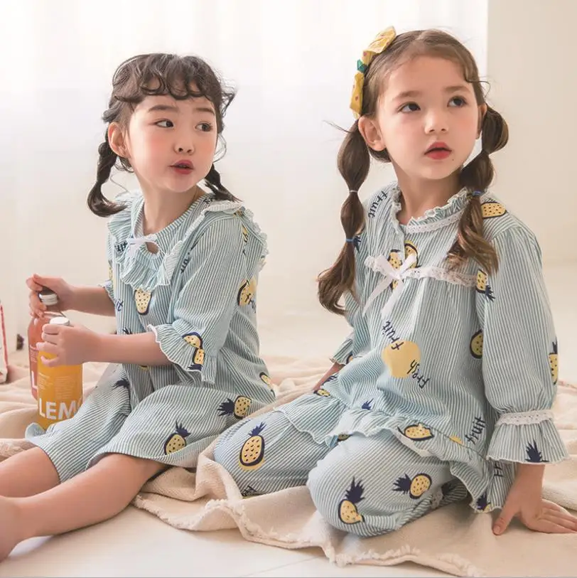 Новые весенне-летние Ночные рубашки «Принцесса» для детей, платье для сна с оборками и принтом для маленьких девочек Детская Хлопковая Домашняя одежда ws253