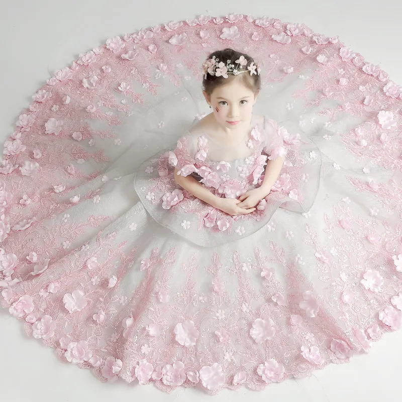 Flower Girl Tutu Dress Birthday Party Wedding Princess Girls Dresses Floral Clothes Children Clothing Kids Girl Long Dress LJ193 Flower Girl Tutu Dress Birthday Party Wedding Princess Girls Dresses Floral Clothes Children Clothing Kids Girl Long Dress LJ193