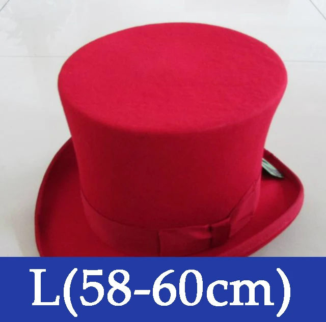 Шерстяная винтажная верхняя шляпа 18 см высота красного цвета шляпа ретро викторианская Волшебная Шляпа для взрослых женщин и мужчин - Цвет: L(58-60cm)
