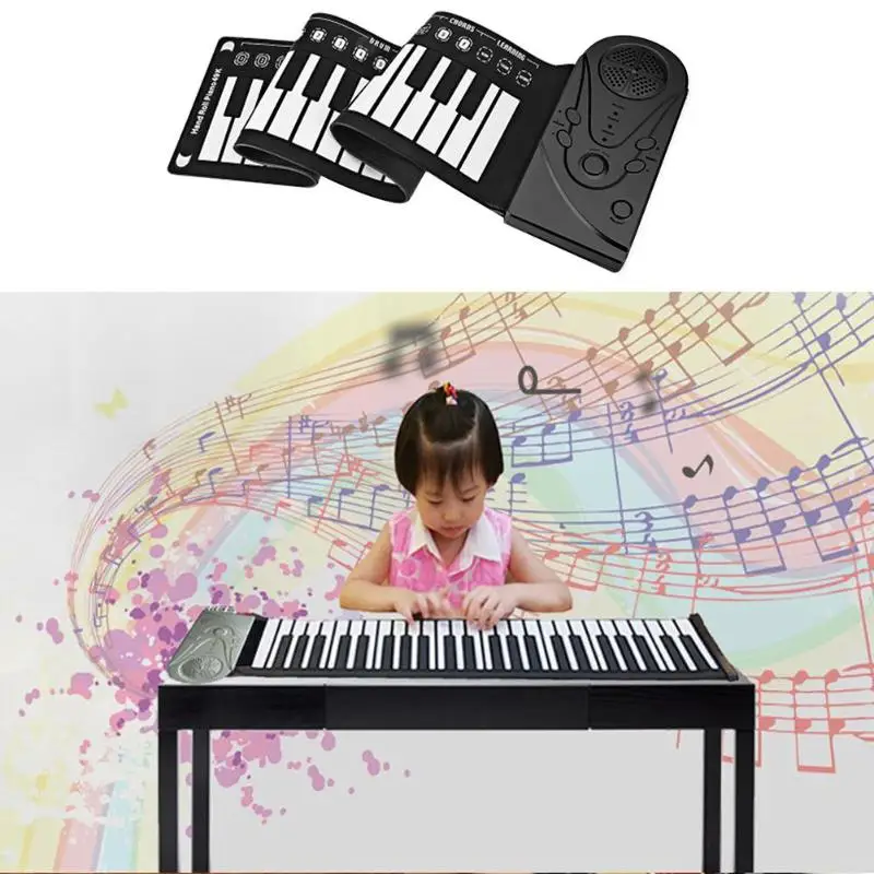 Portable Flexible Roll Up Electronic Piano 49/61/88Keys USB Rechargeable Digital Keyboard