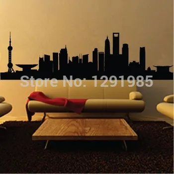 

High Quality ShangHai City Building Home Decor Skyline Wall Sticker Landmark Self Adhesive Vinyl Mural Decal