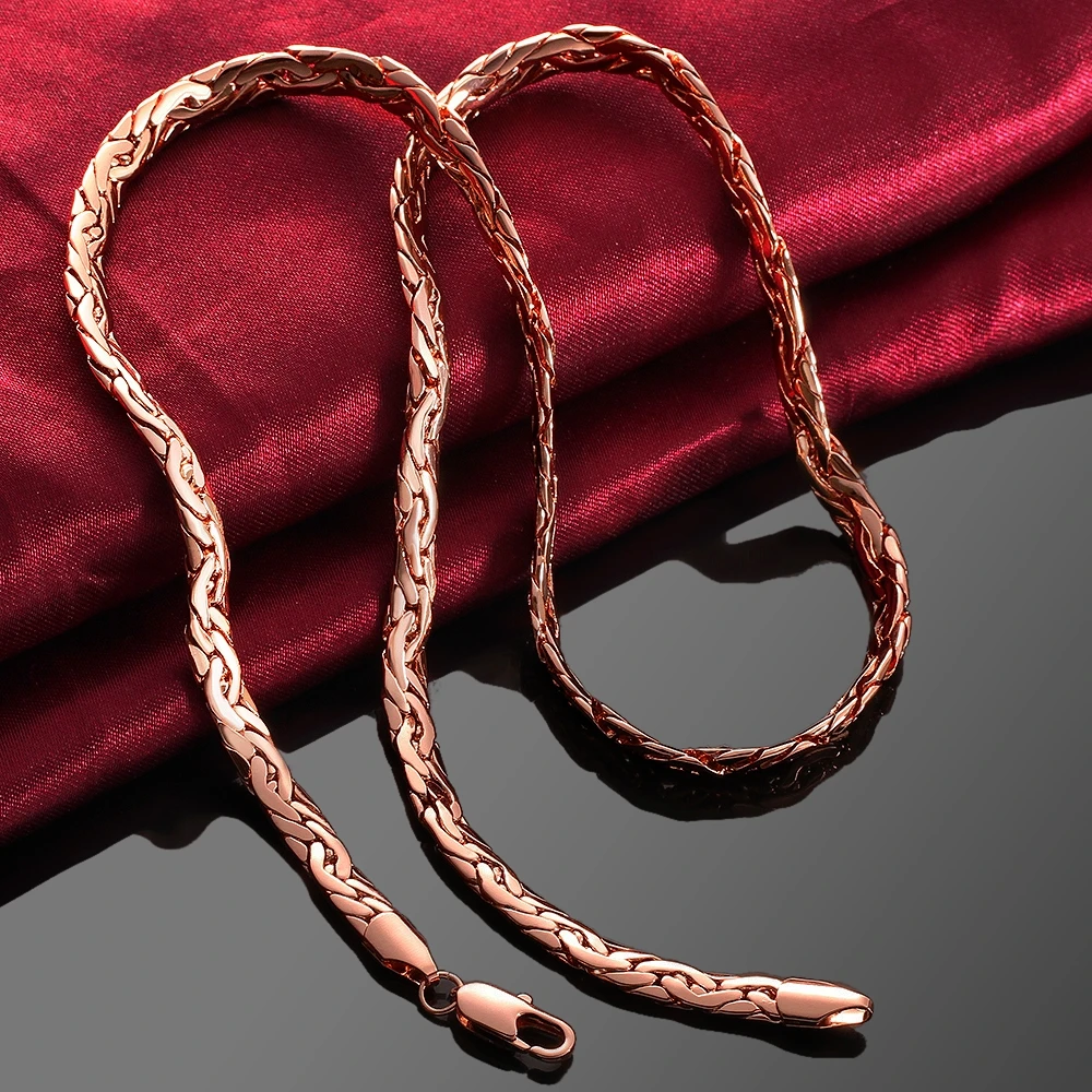 

SMTCAT Gorgeous 6mm Men Women Unisex 585 Rose Gold Color Necklace Cut Engraving Chains Jewelry 50cm