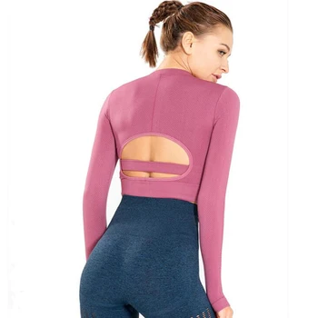 

Sports Yoga top Women's Long Sleeve Sexy Backless T-shirt female Slim Fitness shirt Training Quick-drying Tops Running Yoga Wear