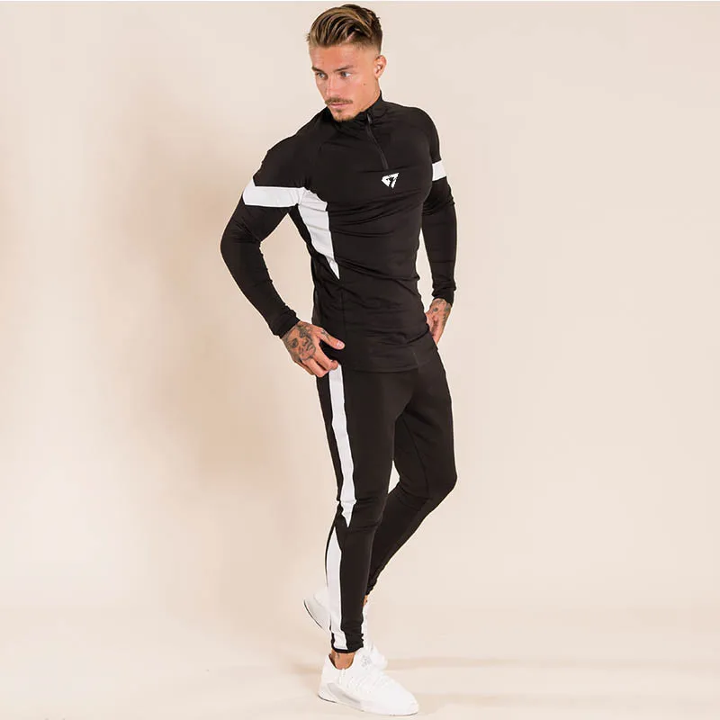 2019 Autumn Mens Tracksuit Sports Clothing Running Set Gyms long Sleeve T Shirt+Pants Men Sport Wear Fitness Clothing Sets
