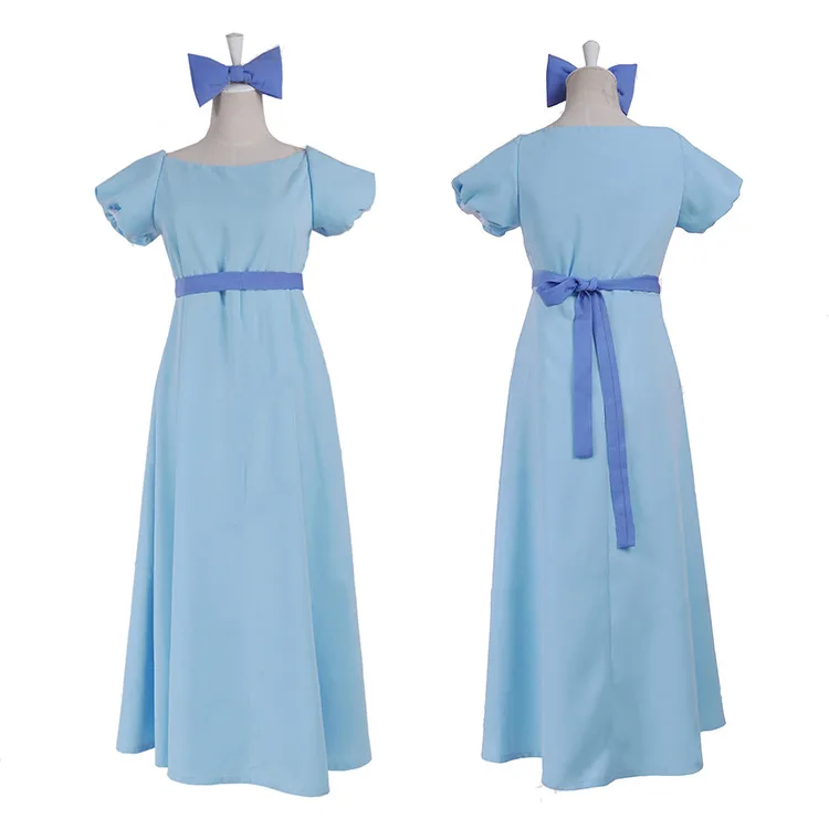 

Free shipping Peter Pan Wendy Blue long cosplay costume beauty lady Dress half sleeve causal party dress for women