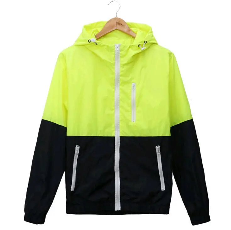 

Windbreaker Men Casual Spring Autumn Lightweight Jacket 2019 New Arrival Hooded Contrast Color Zipper up Jackets Outwear Cheap