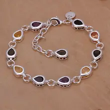 Для женщин/мужчин посеребренный браслет 925 модные серебряные ювелирные изделия Очаровательный браслет красочный браслет со стразами SB260