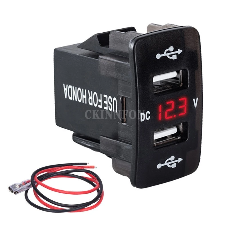 

DHL 20 PCS DC 12-24V Dual USB Port Car Charger Cigarette Lighter Socket Power Adapter with LED Voltmeter Meter Monitor For Honda