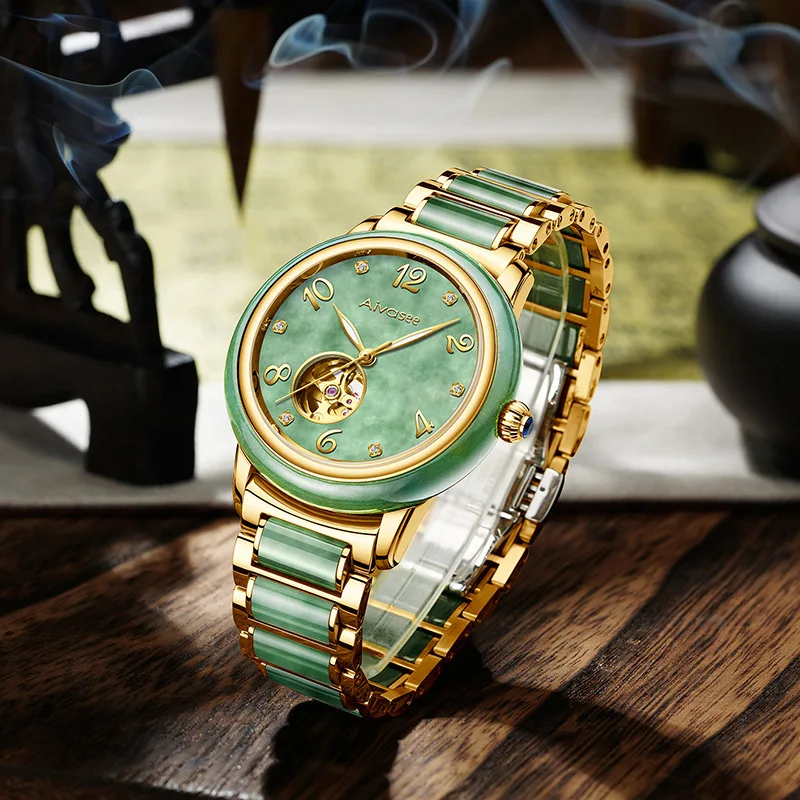 

Fashion Business Men Watch Jade Hollow Mechanical Male Wristwatch New Brand Top Man Watch Creative Trend Luxury Couple Clock