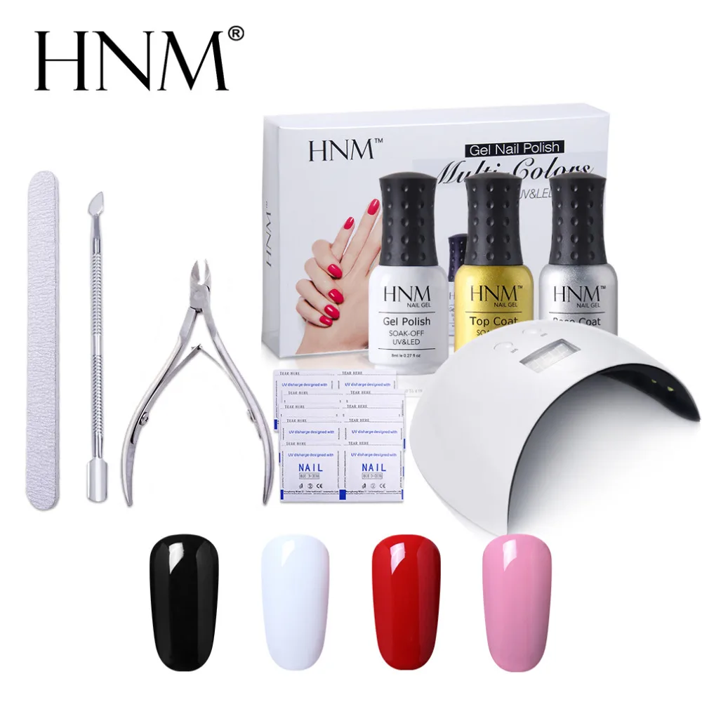 HNM 4pcs Nail Gel Polish Semi Permanent With 24W UV LED Lamp Dryer Nail