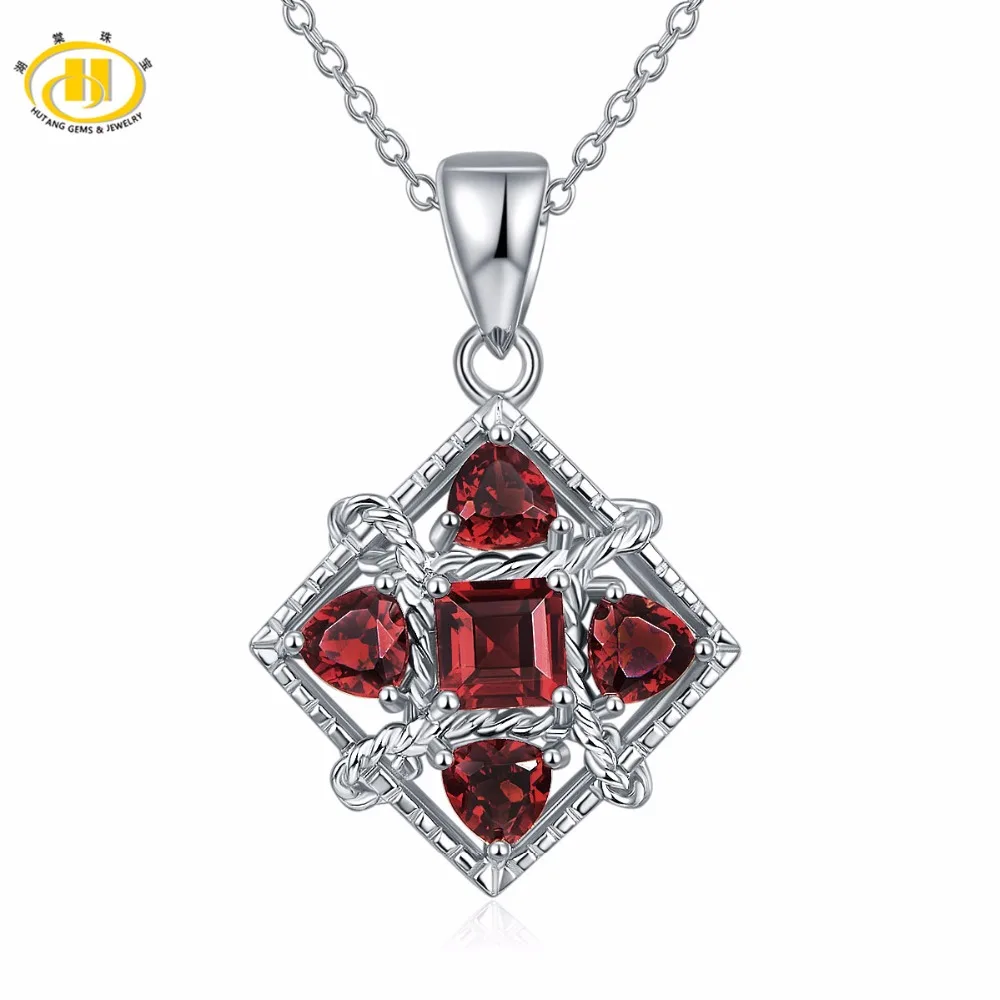 

Hutang 2.0ct Natural Gemstone Red Garnet Pendant & Necklace Solid 925 Sterling Silver Fine Jewelry For Women's Gift 2017 NEW