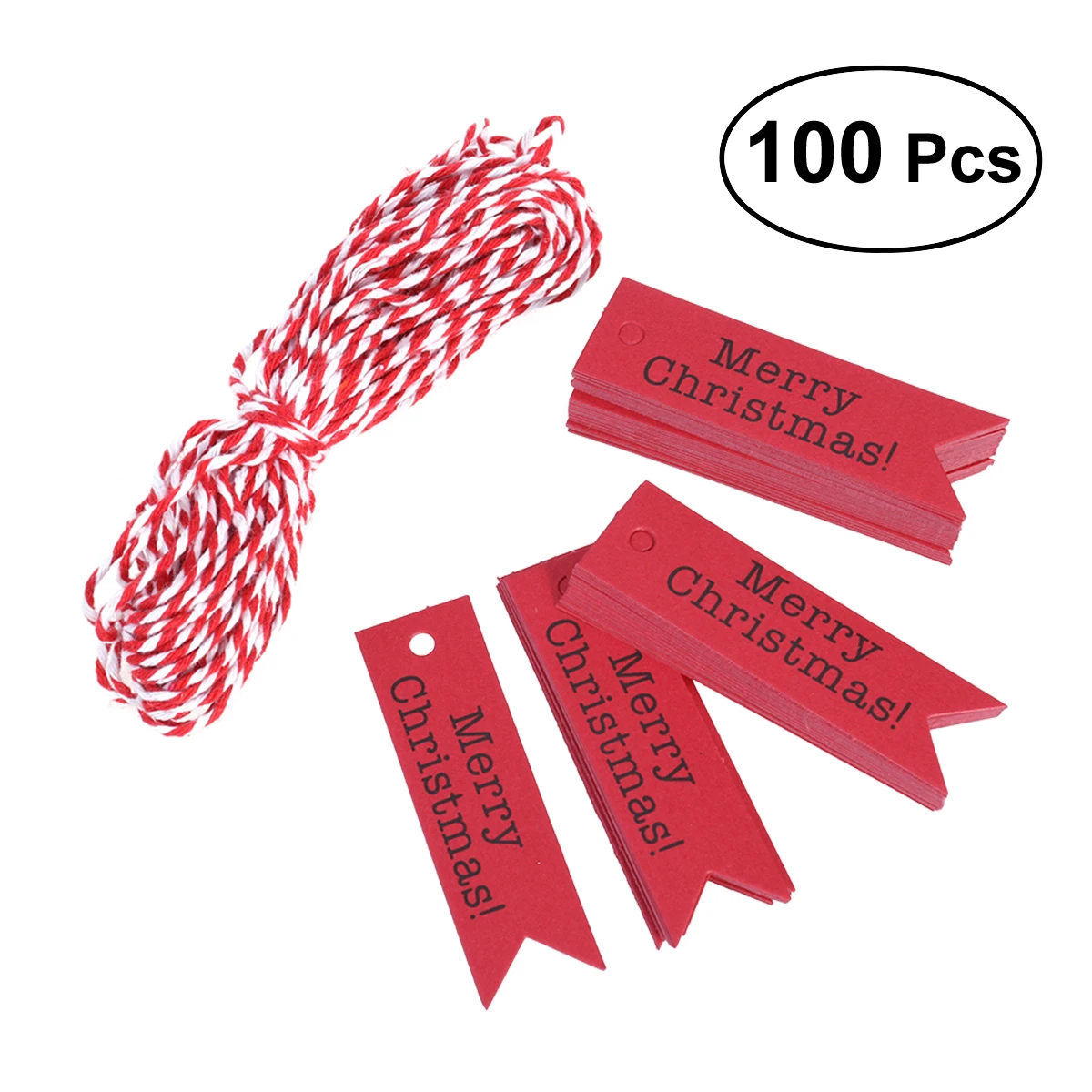 

D100pcs Paper Tags Craft Tags Merry Christmas Hang Labels Bookmark Tags(Red)