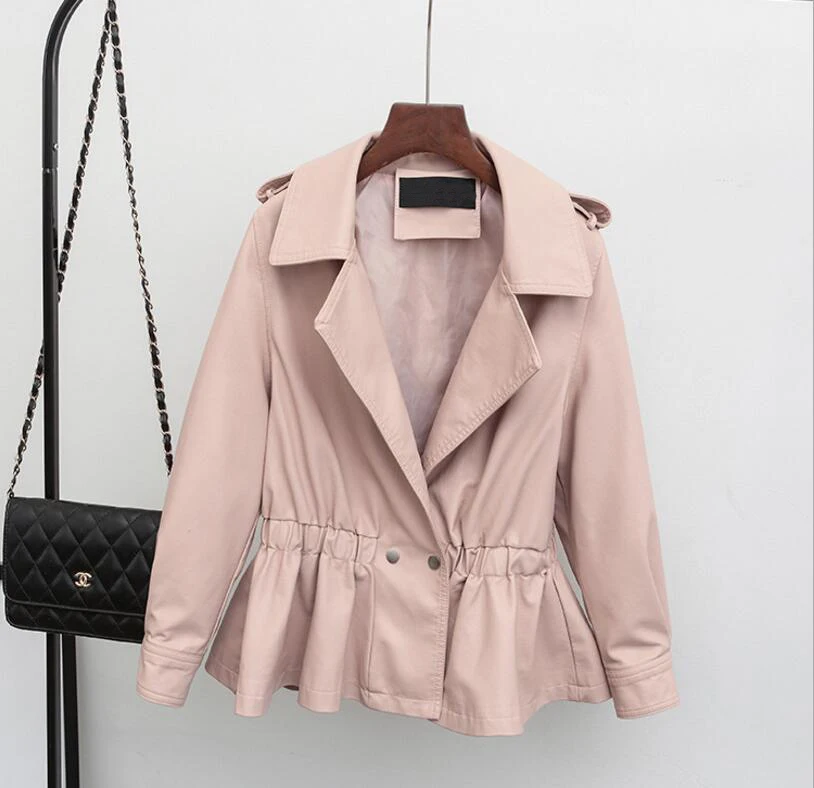 Горячая Распродажа, осенняя мода, женские Куртки из искусственной кожи, тонкая розовая кожаная куртка-бомбер из мягкой искусственной кожи, белая байкерская куртка TBWA625 - Цвет: Розовый