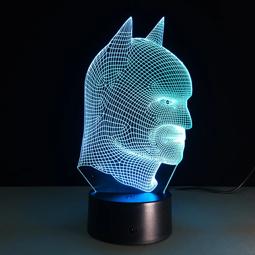 7 видов цветов меняющая 3D иллюзию светодиодный ночник Бэтмен супергерой лампа
